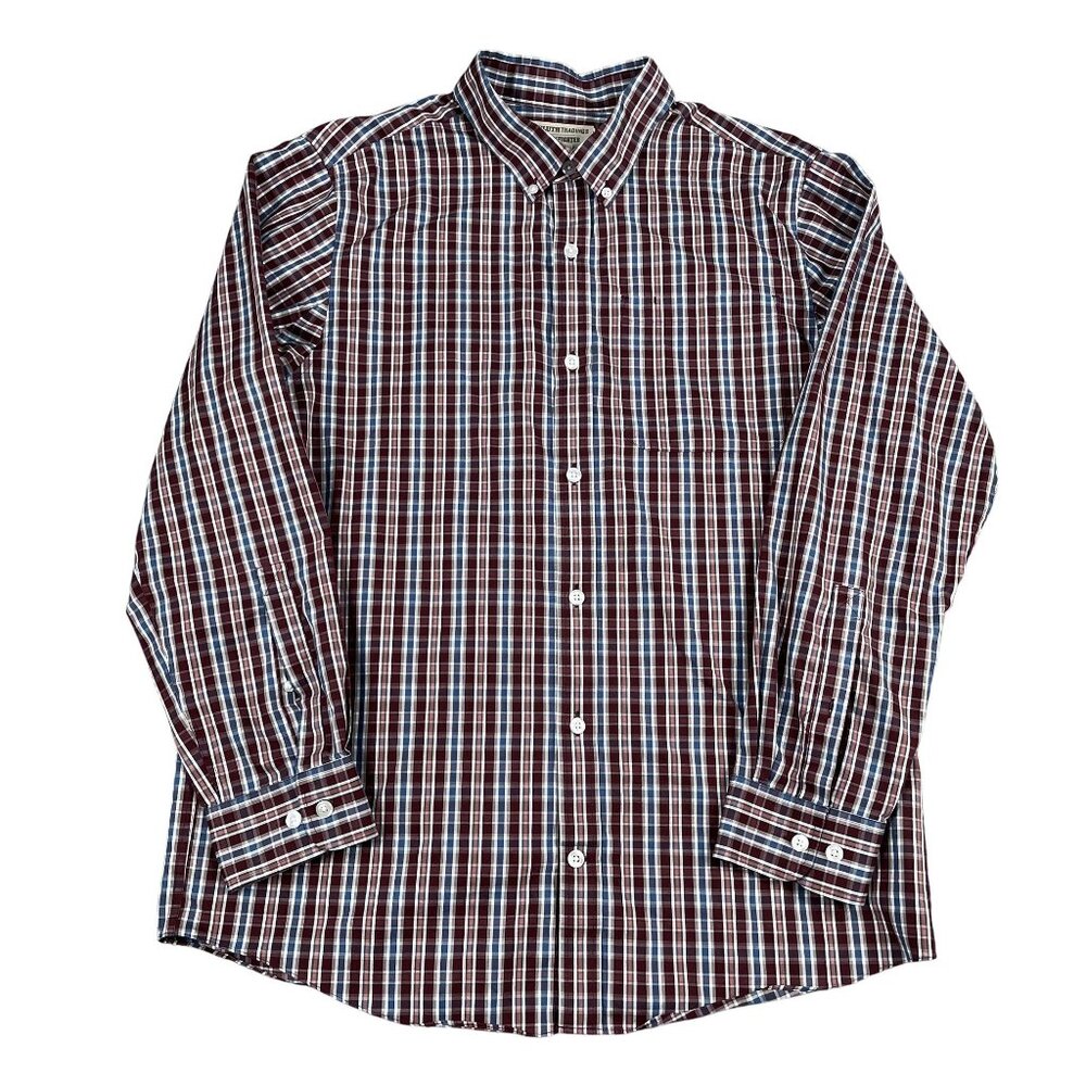 Duluth Trading Co Button Down Shirt Mens Large Wrinkle Fighting Red & Blue